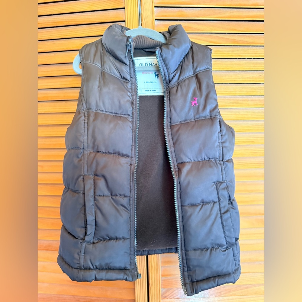 Old Navy Brown Puffer Vest with Pink Logo